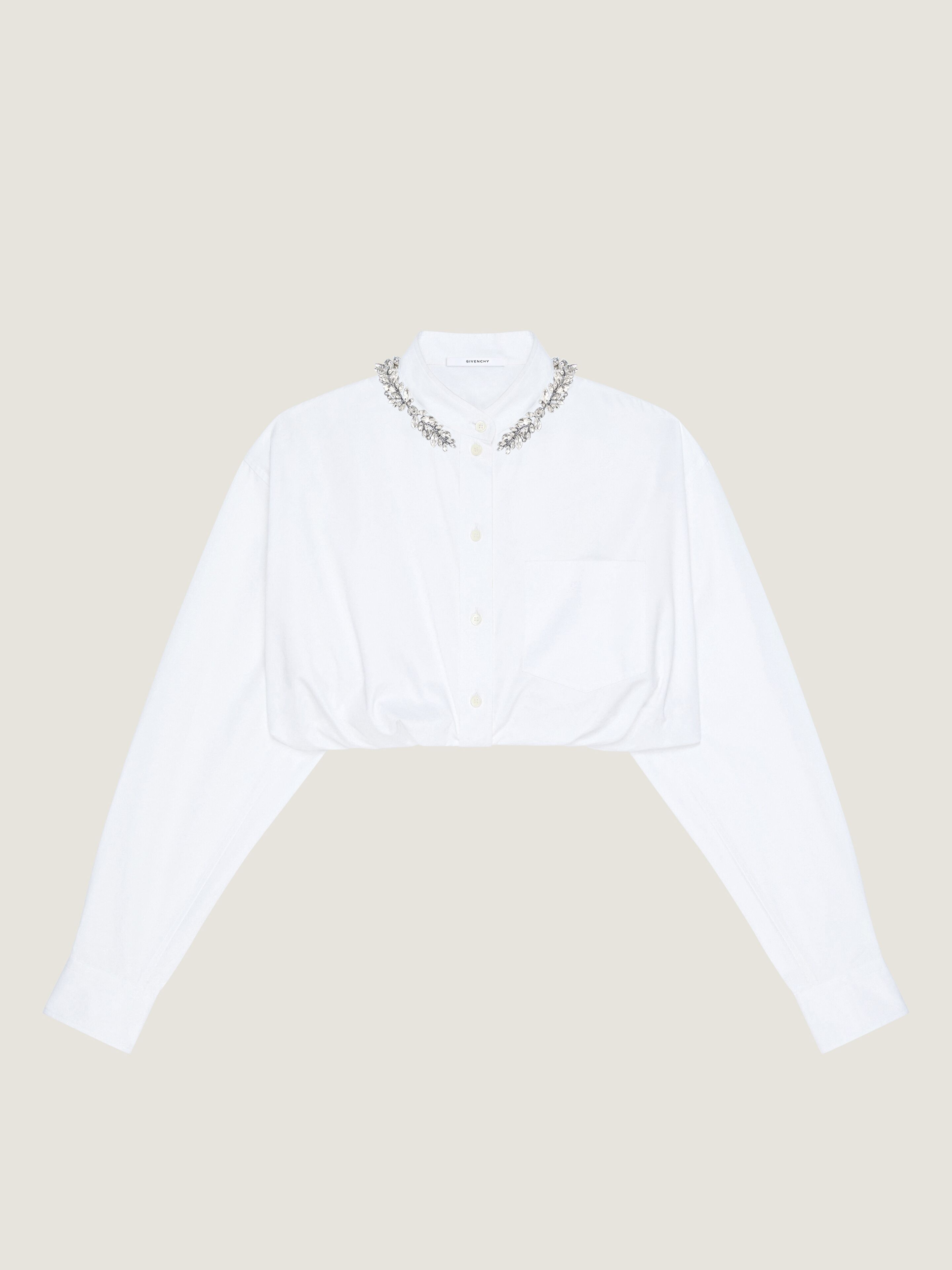 Cropped shirt in poplin with crystals